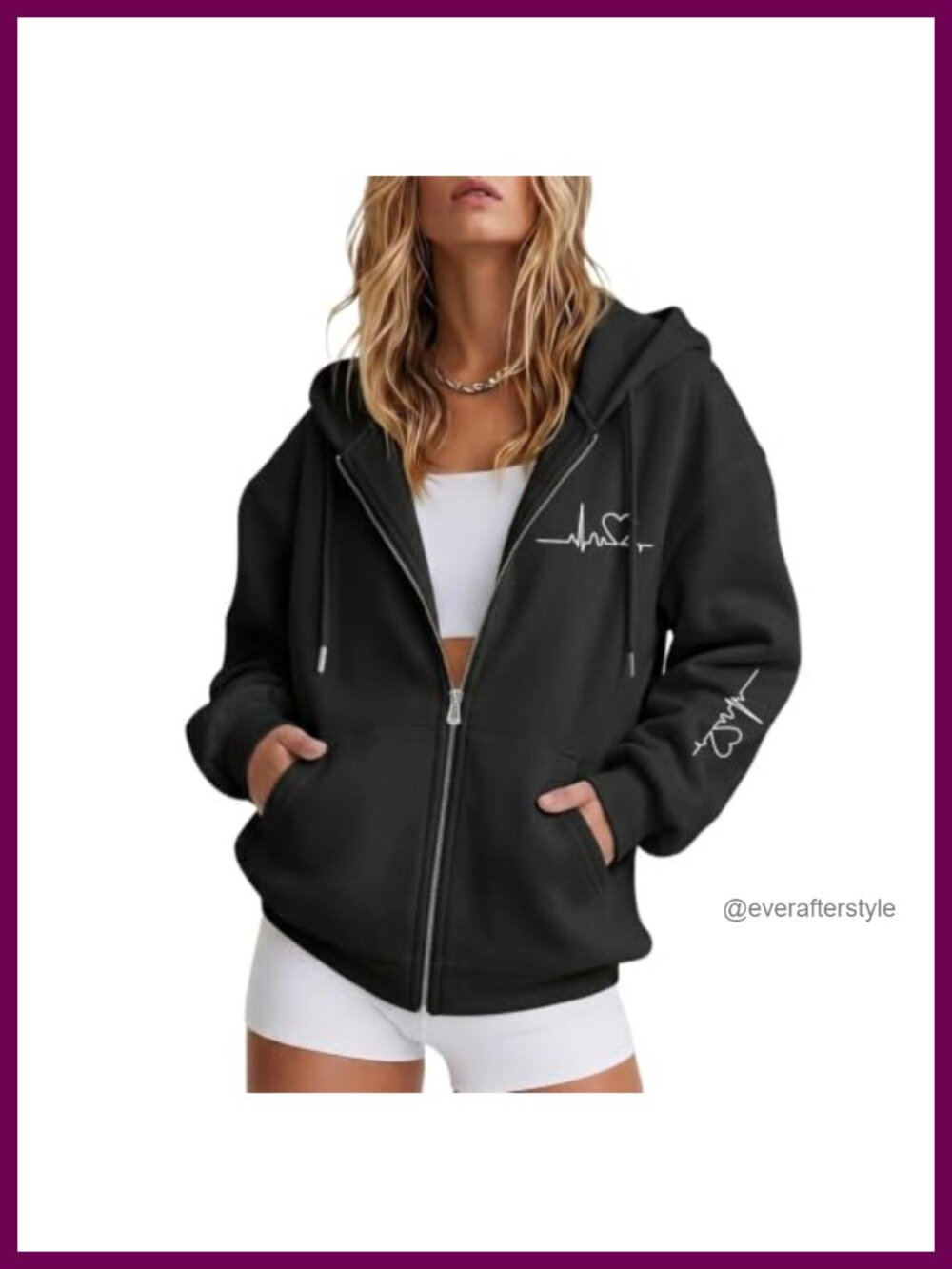 Oversized Heart Graphic Zip Up Hoodie Y2K Aesthetic Polyester Hoodie